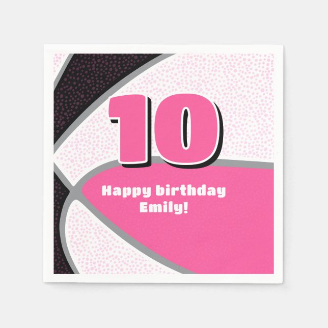 pink black basketball girls sports celebration napkins (Front)