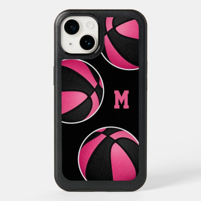 Pink black basketballs monogrammed otterbox iPhone case (Back)
