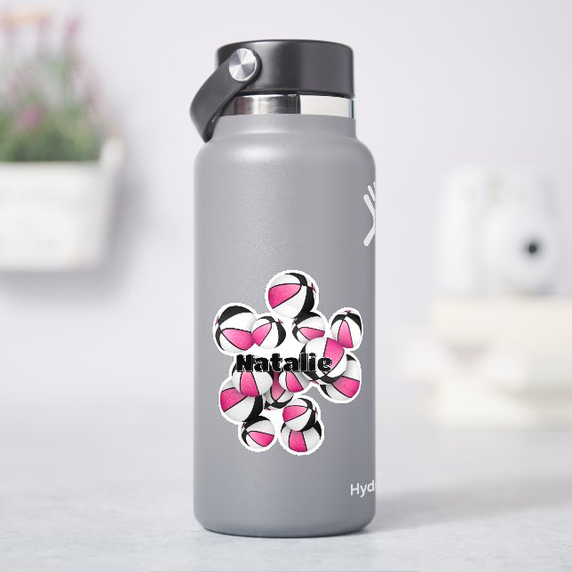 pink black basketballs with player name sticker (HydroFlask)