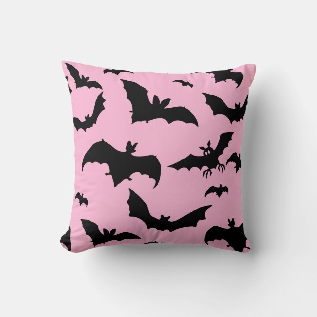 Pink & Black Bats Throw Pillow (Front)