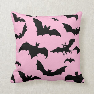 Pink & Black Bats Throw Pillow
