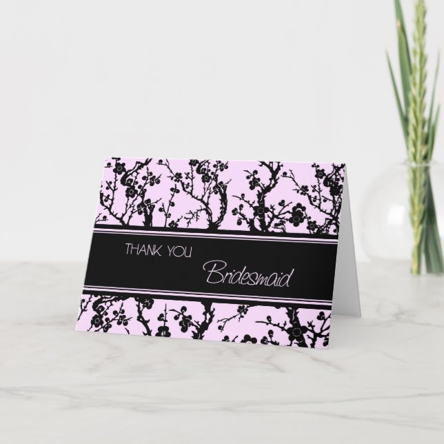 Pink Black Blossoms Bridesmaid Thank You Card (Front)