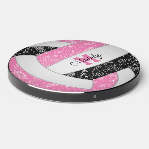 pink black boho paislies pattern volleyball wireless charger 