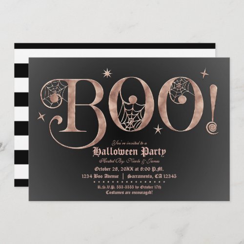 Pink  Black BOO Elegant Halloween Costume Party  Invitation