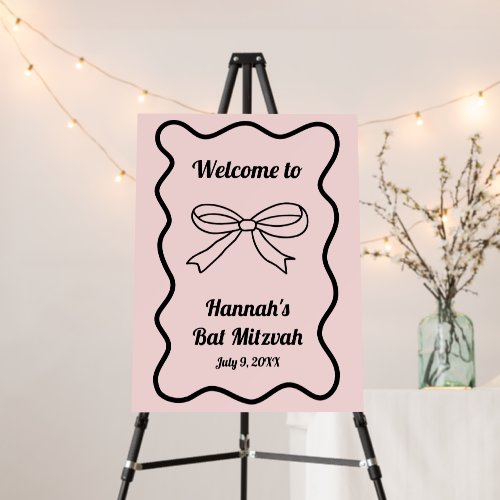 Pink & Black Bow Coquette Bat Mitzvah Welcome Sign