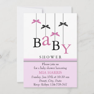 Pink & Black Bow Mobile Baby Shower Invitation