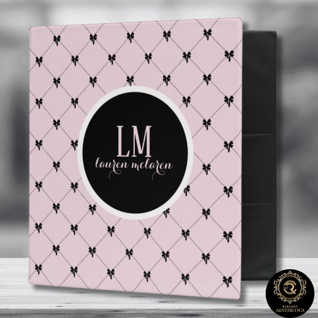 Pink & Black Bow Monogram 3 Ring Binder (Creator Uploaded)