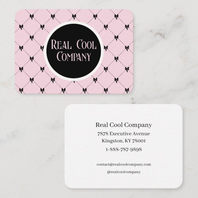 Pink & Black Bow Monogram Business Card (Front/Back)