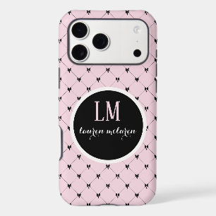 Pink & Black Bow Monogram iPhone 17 Pro Max Case