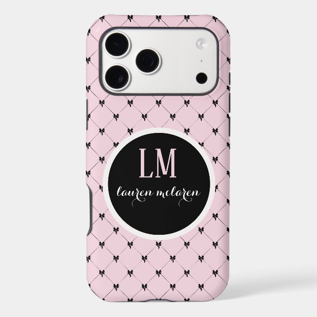 Pink & Black Bow Monogram Case-Mate iPhone Case (Back)
