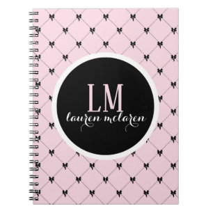 Pink & Black Bow Monogram Notebook