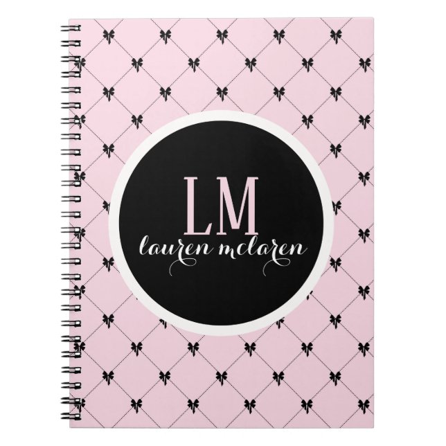 Pink & Black Bow Monogram Notebook (Front)