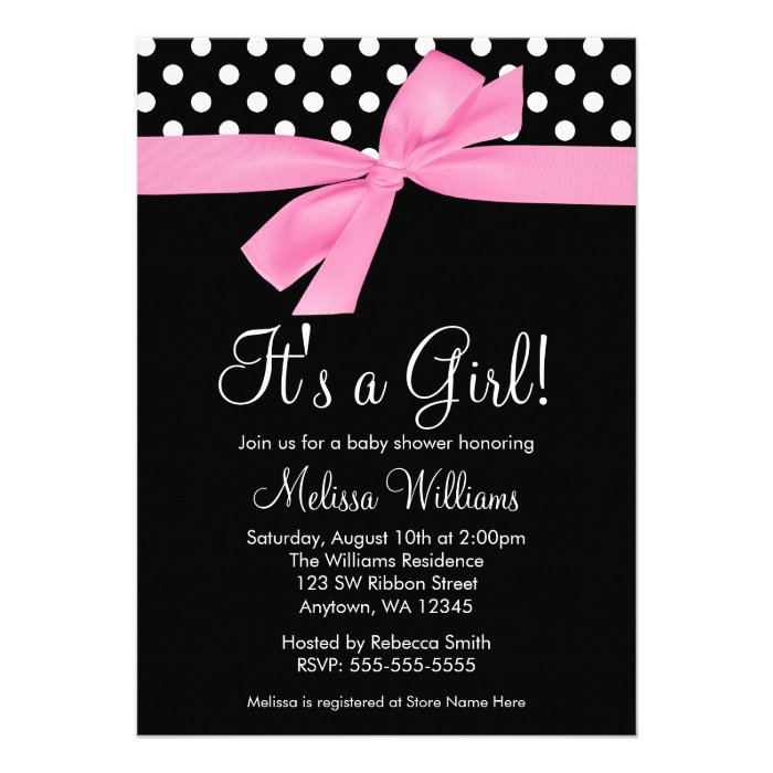 Pink Black Bow Polka Dot Baby Shower Invitations