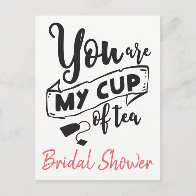Pink & Black Bridal Shower Cup of Tea Party Invitation Postcard (Front)
