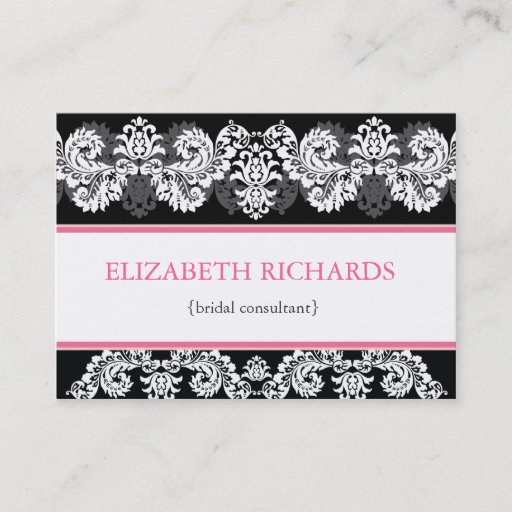 Customizable Pink &amp; Black Brocade Chubby Business Card