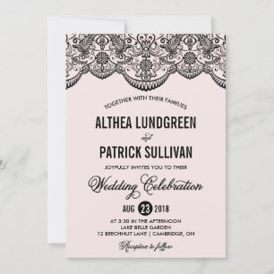 Pink & Black Brocade Lace Wedding Invitation