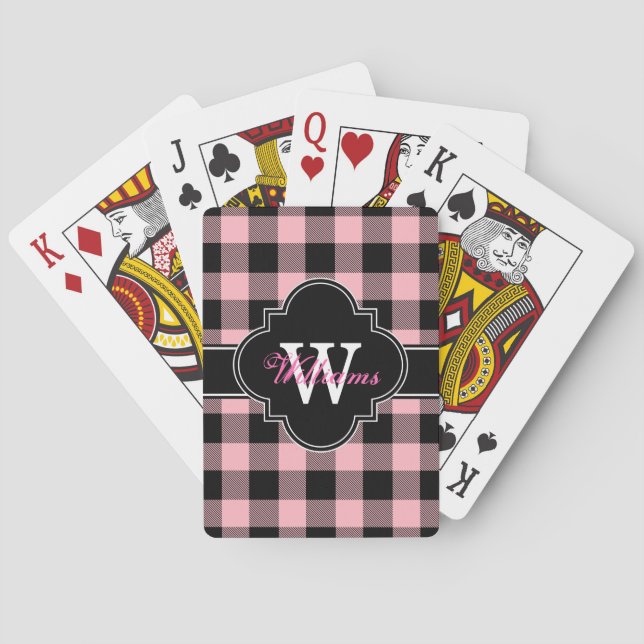 Pink Black Buffalo Check Plaid Tartan 1IQN Poker Cards (Back)