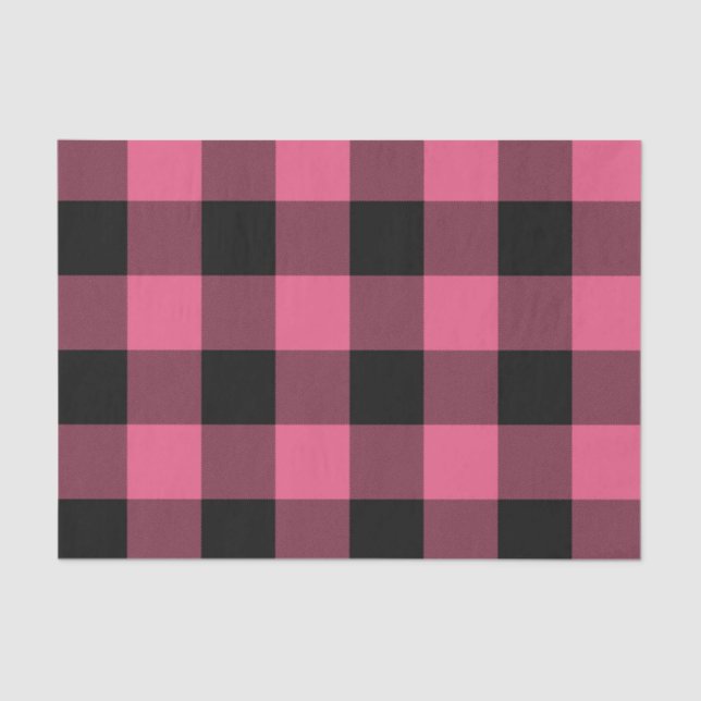 Pink & Black Buffalo Checkered Plaid Rustic Tissue Paper (Front)