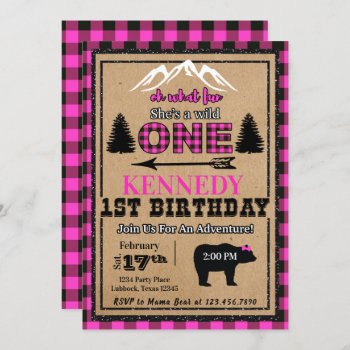Pink Black Buffalo Plaid Girl Birthday Invitation by AshleysPaperTrail at Zazzle