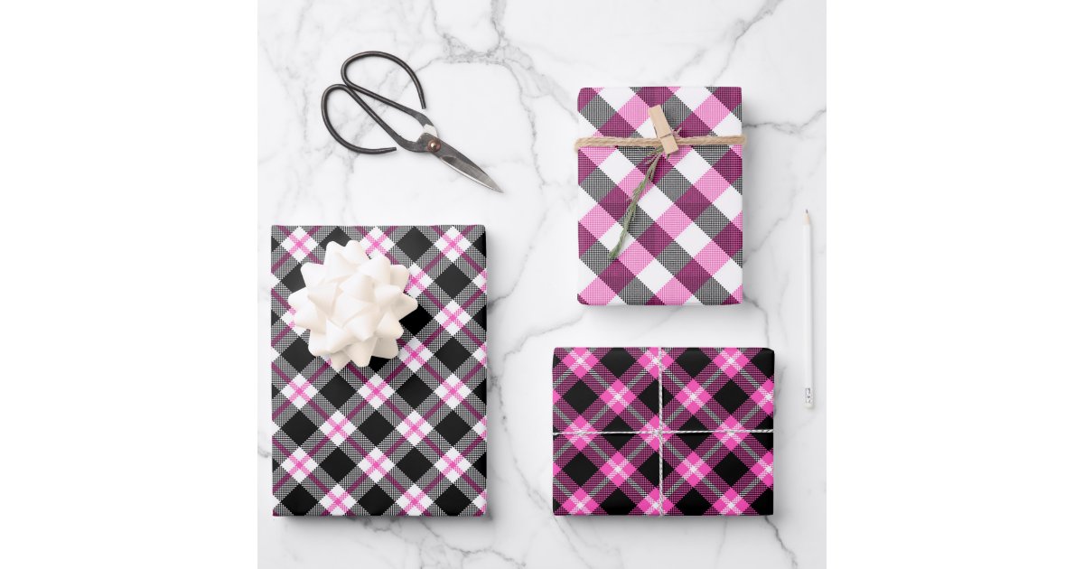 Pink And Black Buffalo Plaid Wrapping Paper Zazzle