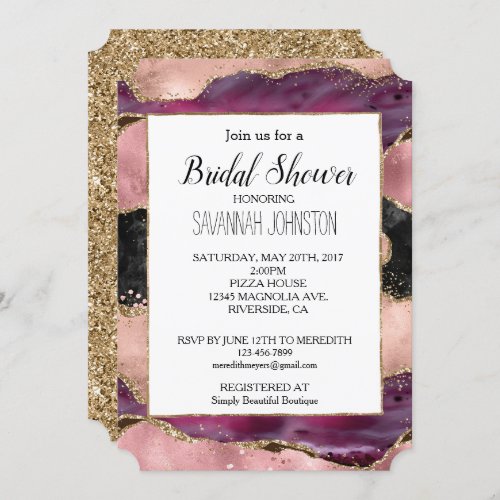 Pink Black Burgundy Gold Glitz Invitation