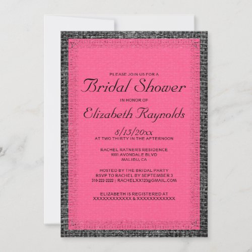 Pink &amp; Black Burlap Bridal Shower Invitations