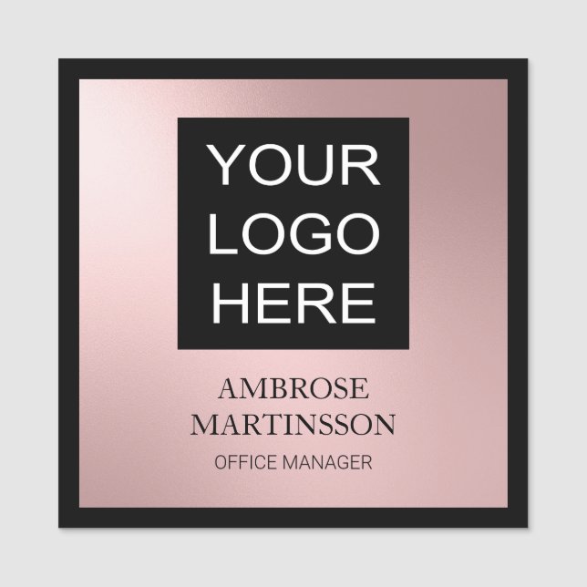 Pink Black Business Employee Name Title Logo Tag (Front)