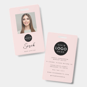 Pink Black Business Logo Hair Stylist Employee Badge