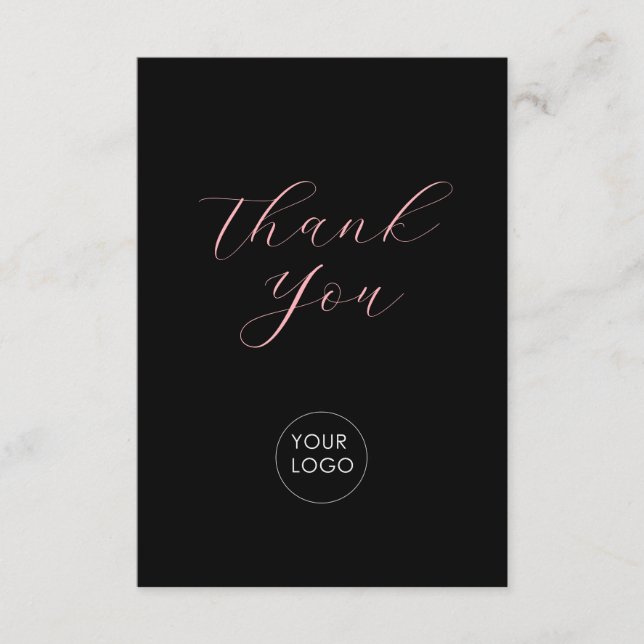  Pink Black Business Logo Script Thank You  Enclosure Card (Front)