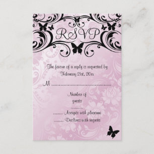 Pink & Black Butterfly & Flower RSVP Card