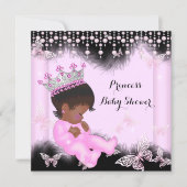 Pink Black Butterfly Princess Baby Shower Ethnic Invitation (Front)