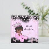 Pink Black Butterfly Princess Baby Shower Ethnic Invitation (Standing Front)