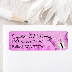 Pink, Black Butterfly Return Address Labels