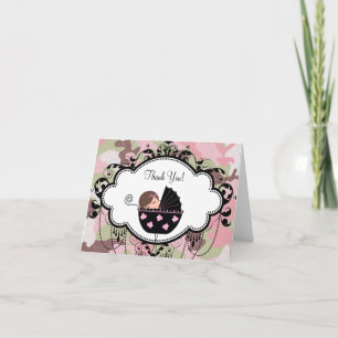 Pink Black Camouflage Baby Thank You Cards