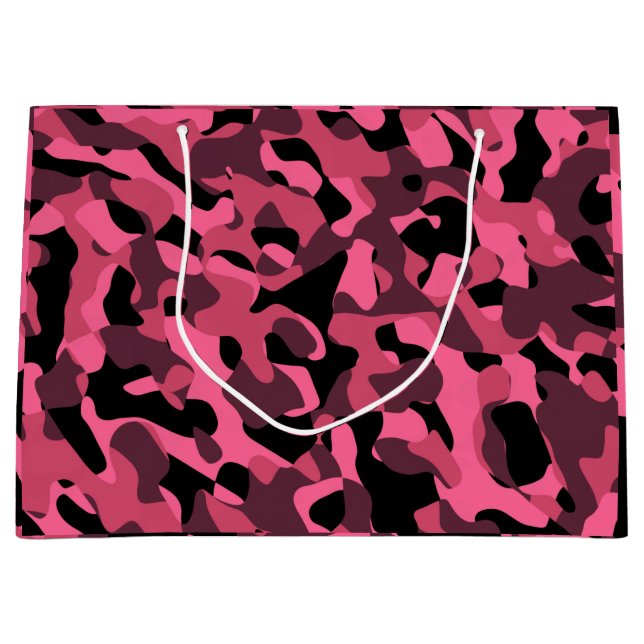Pink Black Camouflage Print Pattern Large Gift Bag (Front)