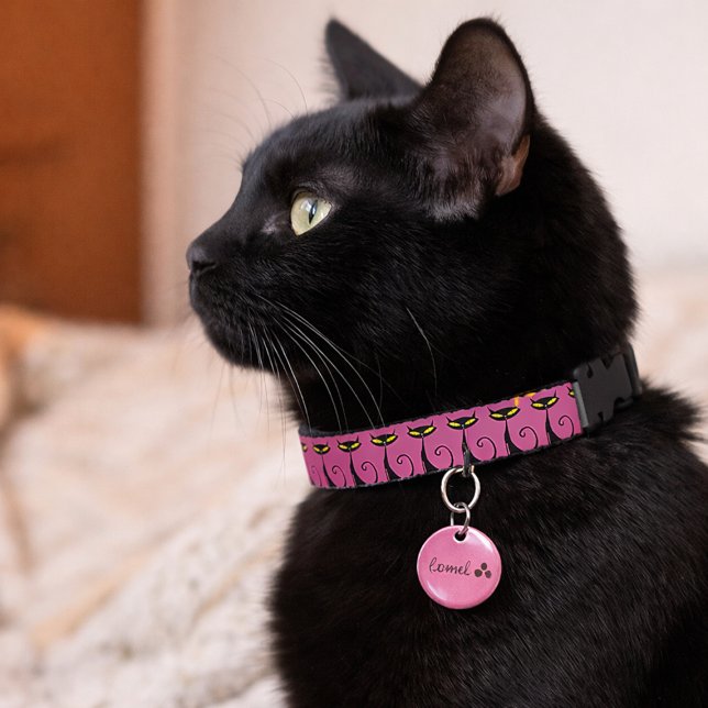 Pink Black Cat Pattern Cute Gothic Kitty Pet  Collar (Creator Uploaded)