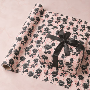 Pink & Black Cemetery Roses Gothic Wrapping Paper