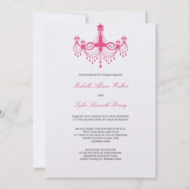 Pink & Black Chandelier Invitation (Front)