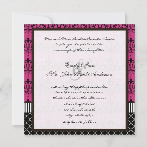 Pink  Black Chandelier Wedding Invite