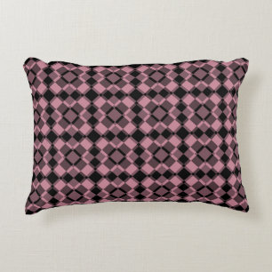 Pink Black Checker Argyle Pattern Accent Pillow