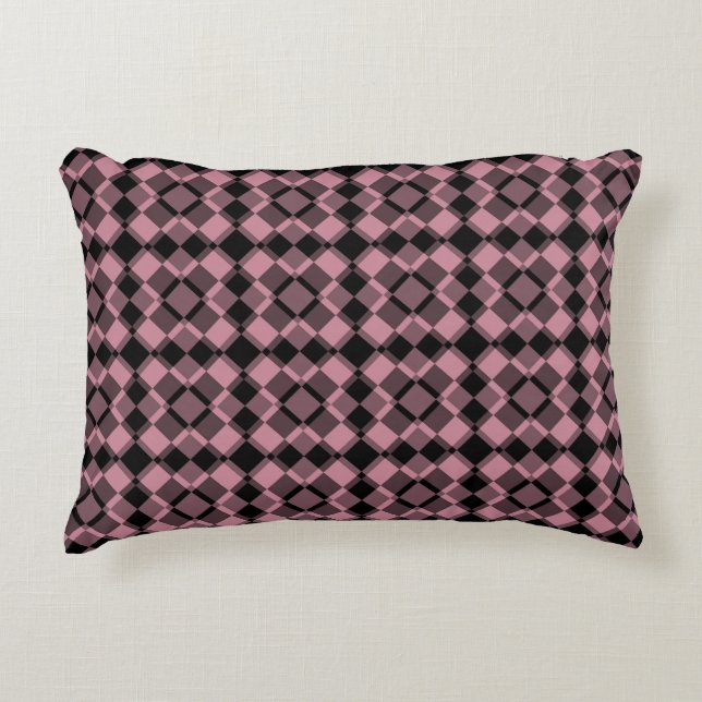Pink Black Checker Argyle Pattern Accent Pillow (Front)