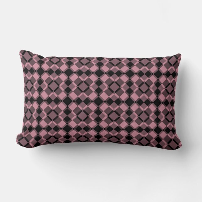 Pink Black Checker Argyle Pattern Lumbar Pillow (Front)