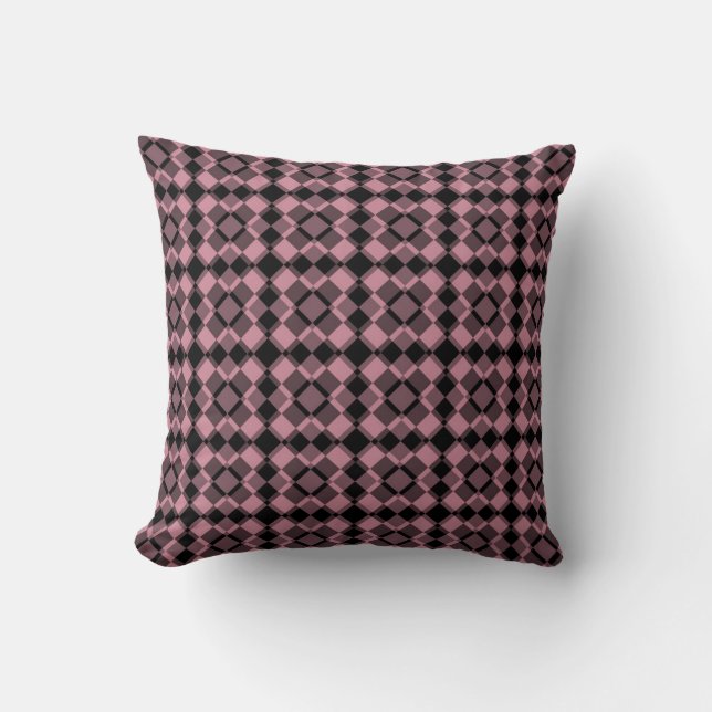 Pink Black Checker Argyle Pattern Throw Pillow (Front)