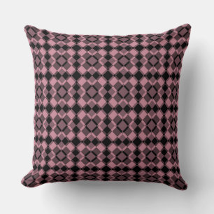 Pink Black Checker Argyle Pattern Throw Pillow