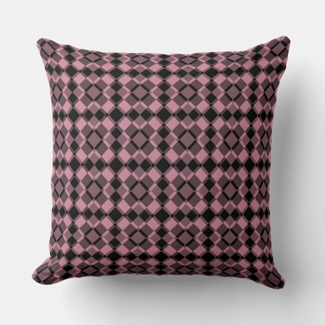 Pink Black Checker Argyle Pattern Throw Pillow (Front)