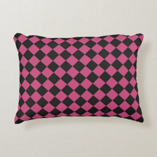 Pink Black Checker Diamond Pattern Accent Pillow