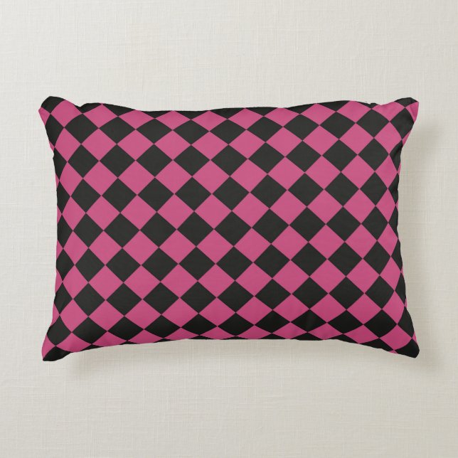 Pink Black Checker Diamond Pattern  Accent Pillow (Front)