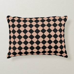 Pink Black Checker Diamond Pattern Accent Pillow