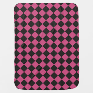 Pink Black Checker Diamond Pattern Baby Blanket
