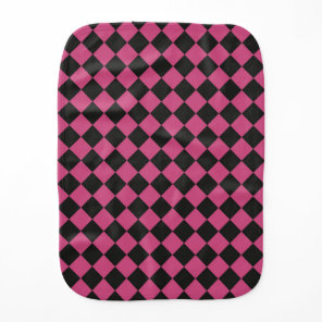 Pink Black Checker Diamond Pattern Baby Burp Cloth